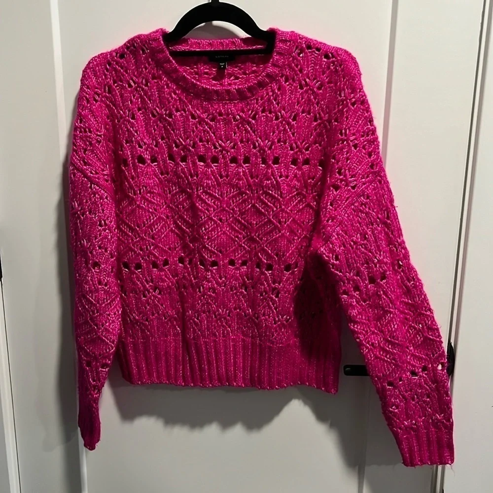 Express Hot Pink Open Knit Crew Sweater